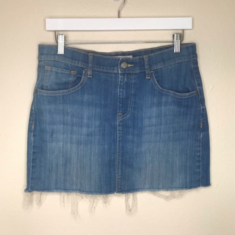 Old Navy High Rise Blue Denim Jean Skirt Distressed Raw Hem Women Size 10